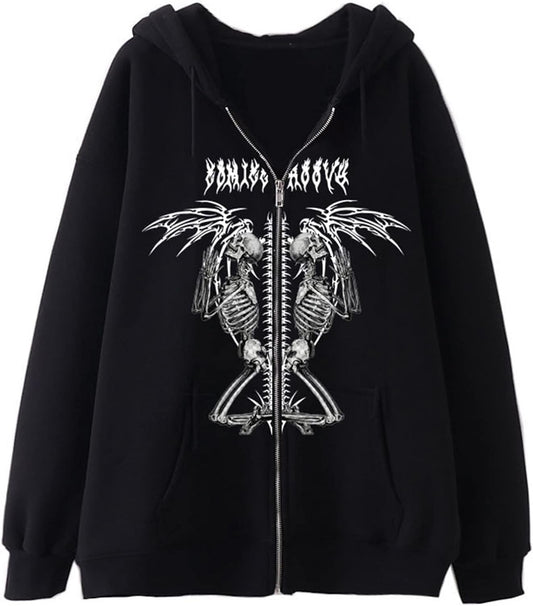 Y2k Hoodie Sweatshirt Women Men Full Zip Up Oversized Aesthetic Vintage Print Graphic Hooded Jacket