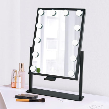 BWLLNI Lighted Makeup Mirror Hollywood Mirror Vanity Mirror with Lights, Touch Control Design 3 Colors Dimable LED Bulbs, Detachable 10X Magnification, 360°Rotation, White.