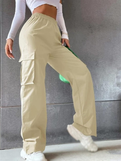 Women's Cargo Pants Classics Cargo Pants Straight Elastic Waist Capri Pants Streatwear with Flap Pockets