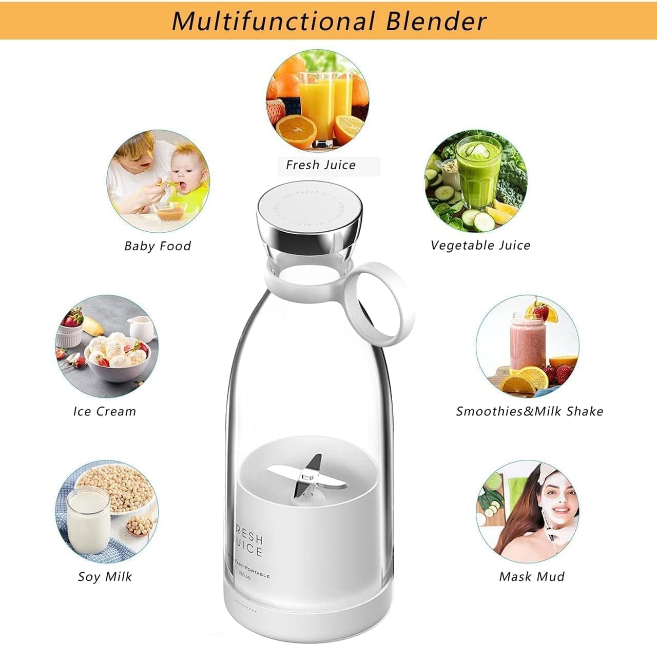 DLORKAN Portable Mini Blender for Fresh Juice, Smoothies, Shakes with Magnetic Wireless Charging, Personal Travel Blender for On The Go Blending (White)