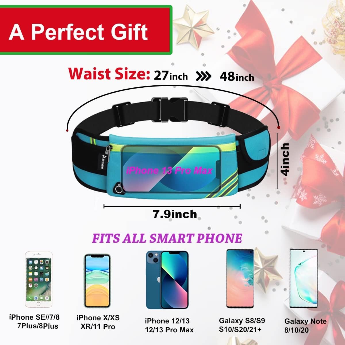 AIKENDO Running Pouch Belt Waist Pack Bag,Workout Fanny Pack,Bounce Free Jogging Pocket Belt–Travelling Money Cell Phone Holder for Running Accessories, Blue, One Size