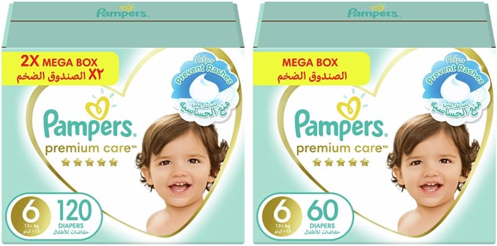 Pampers Premium Care Taped Baby Diapers, Size 6, 13+kg, Unique Softest Absorption for Ultimate Skin Protection, 120 Count