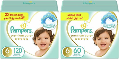 Pampers Premium Care Taped Baby Diapers, Size 6, 13+kg, Unique Softest Absorption for Ultimate Skin Protection, 120 Count