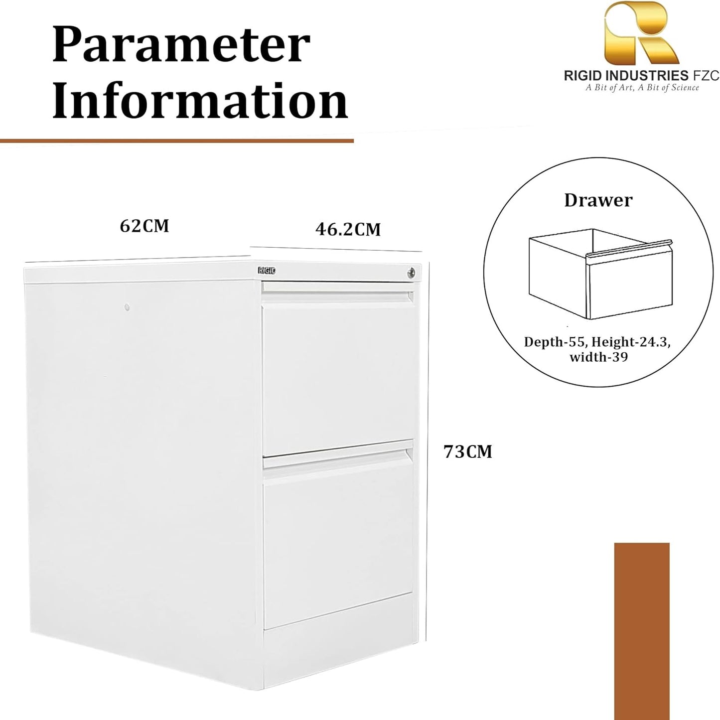 RIGID Steel Vertical Filing Cabinet Large Storage steel Cabinet, Metal Portable Cabinet with 2 Drawers for A4/Lette (White)