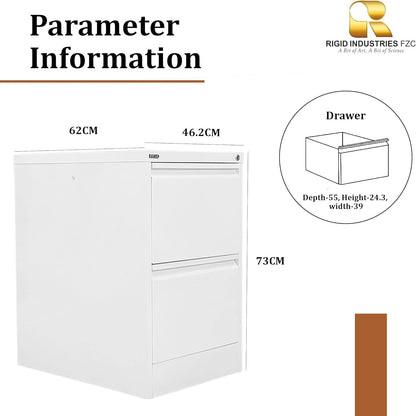 RIGID Steel Vertical Filing Cabinet Large Storage steel Cabinet, Metal Portable Cabinet with 2 Drawers for A4/Lette (White)