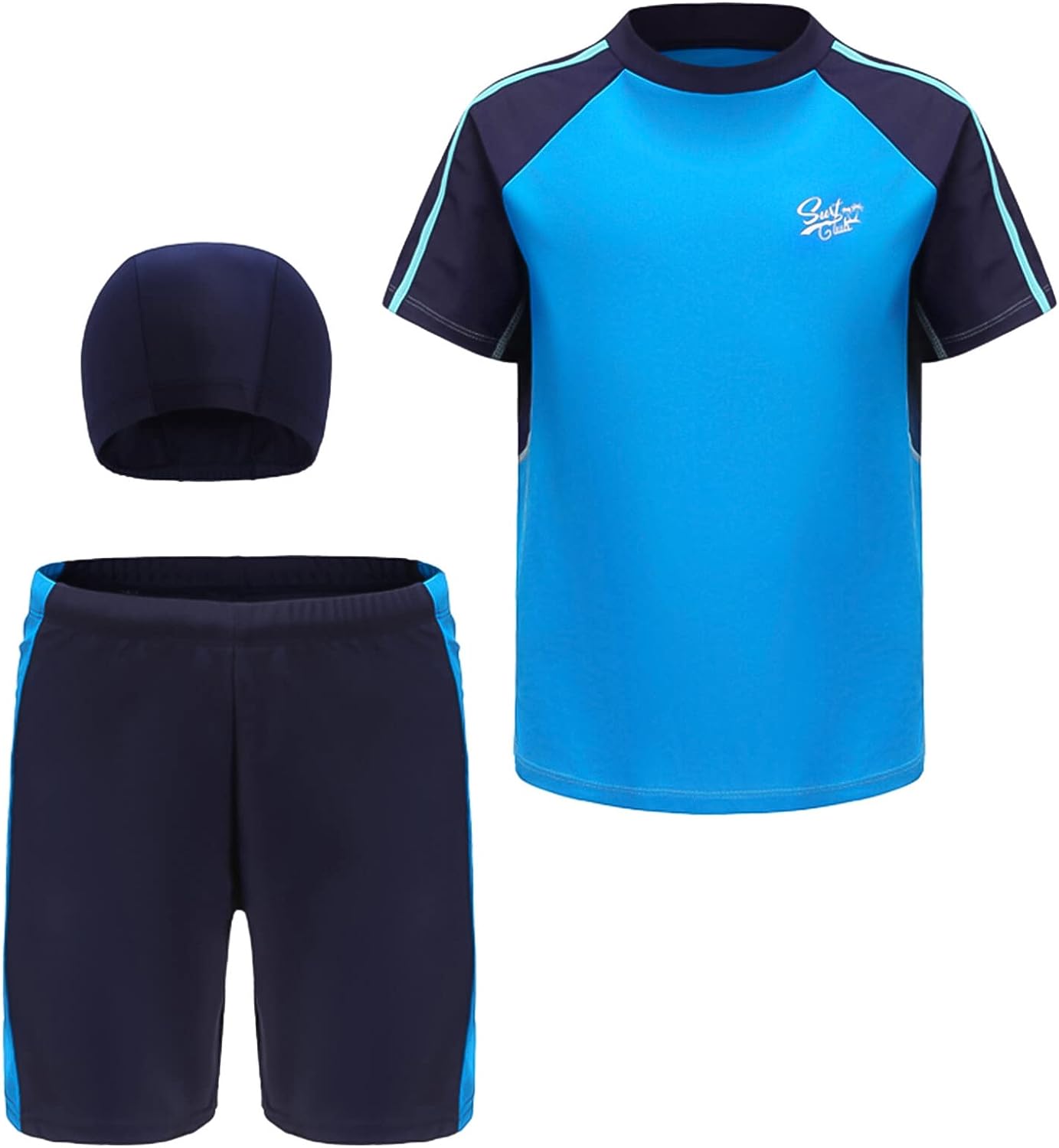 Maeau Boys Rash Guard Swimsuit UPF 50+ Swim Bathing Suit 3 Piece Sun Protection Swimwear Set