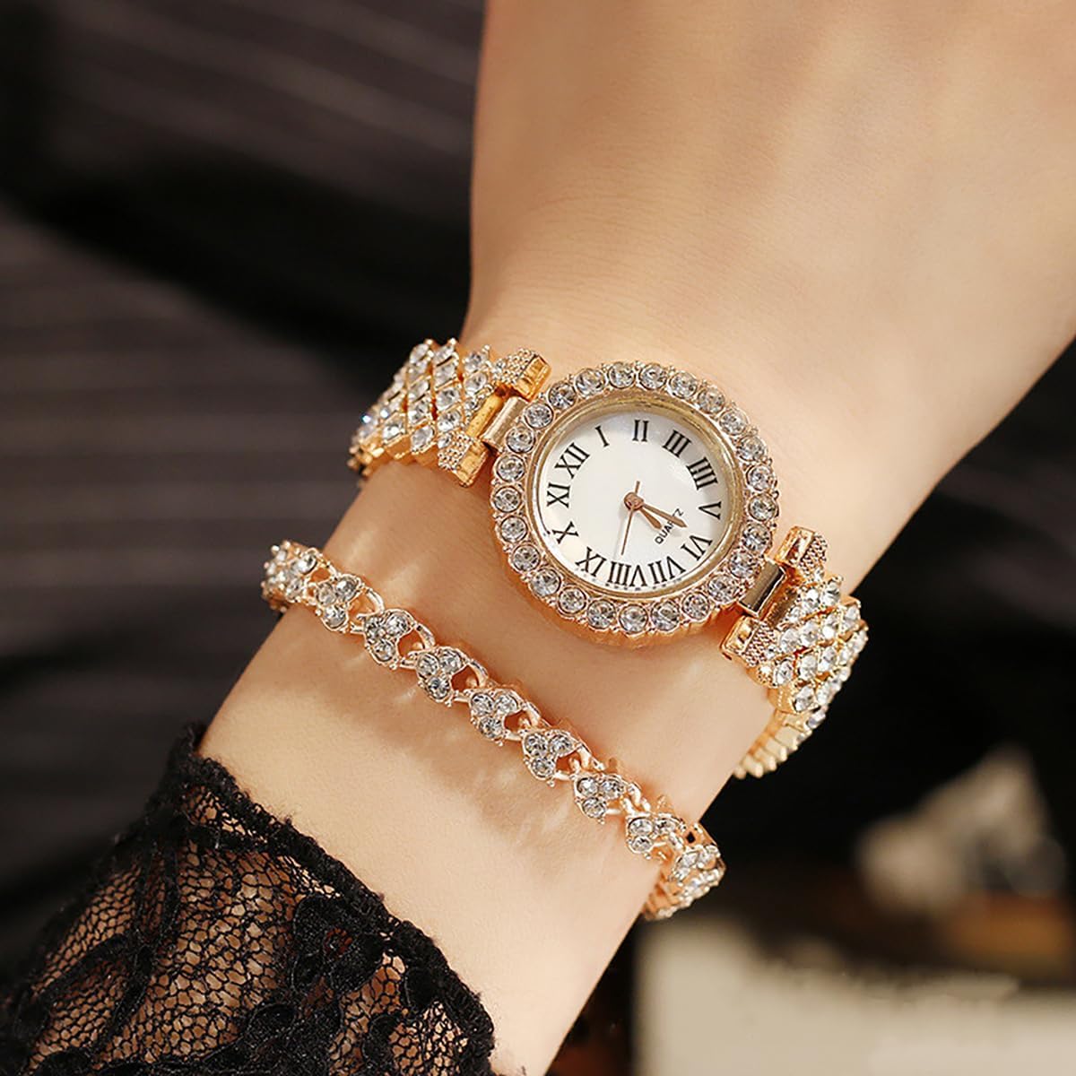 Luxury Womens Watch with Bracelet Gifts Set Rose Gold for Lady Female Elegant Wrist Watches Ladies Stylish Bracelet Watches