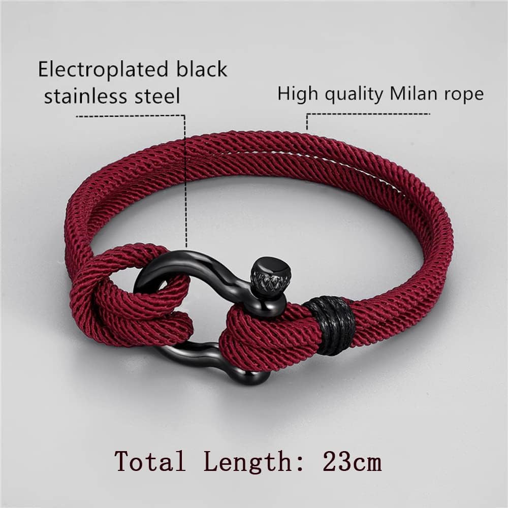 Goodern Mens Bracelet,Casual Sturdy Men's Handmade Milan Rope Braided Bracelet Horseshoe Buckle Stainless Steel Wristband Bracelet I Will Always Be with You Nautical Bracelet Great Gifts for Men-Black