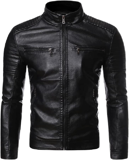 Men's Polyurethan Leather Jacket PU Faux Leather Jacket Casual Zip Up Biker Outwear Leather Jackets Motorcycle Jacket Warm Casual Coat for Autumn & Winter