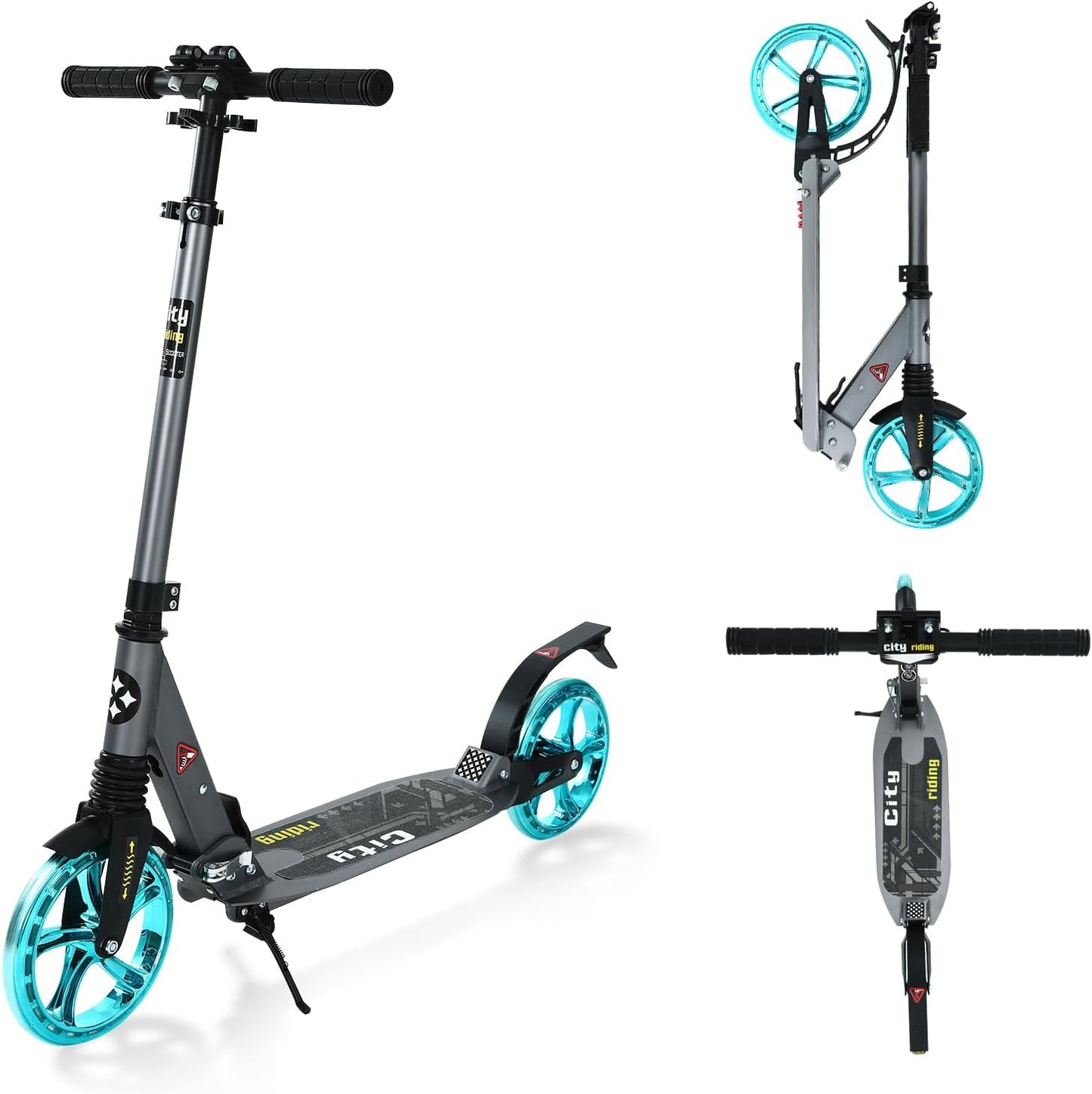 Beauenty 2 Wheels Scooter for Teens, Kick Scooter with Anti-shock Suspension and Adjustable Handlebar for Kids to Adults