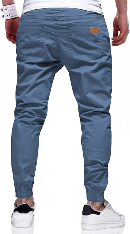 Men's Joggers Cotton Drawstring Outdoor Hiking Pants Casual Stretch Elastic Waist Track Pants Twill Jogging Sweatpants