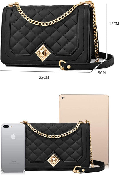 Crossbody Bags for Women, Fashion Shoulder Bag Purse, PU Leather Quilted Handbags with Gold Chain Strap, Suitable for Travel, Business, Shopping