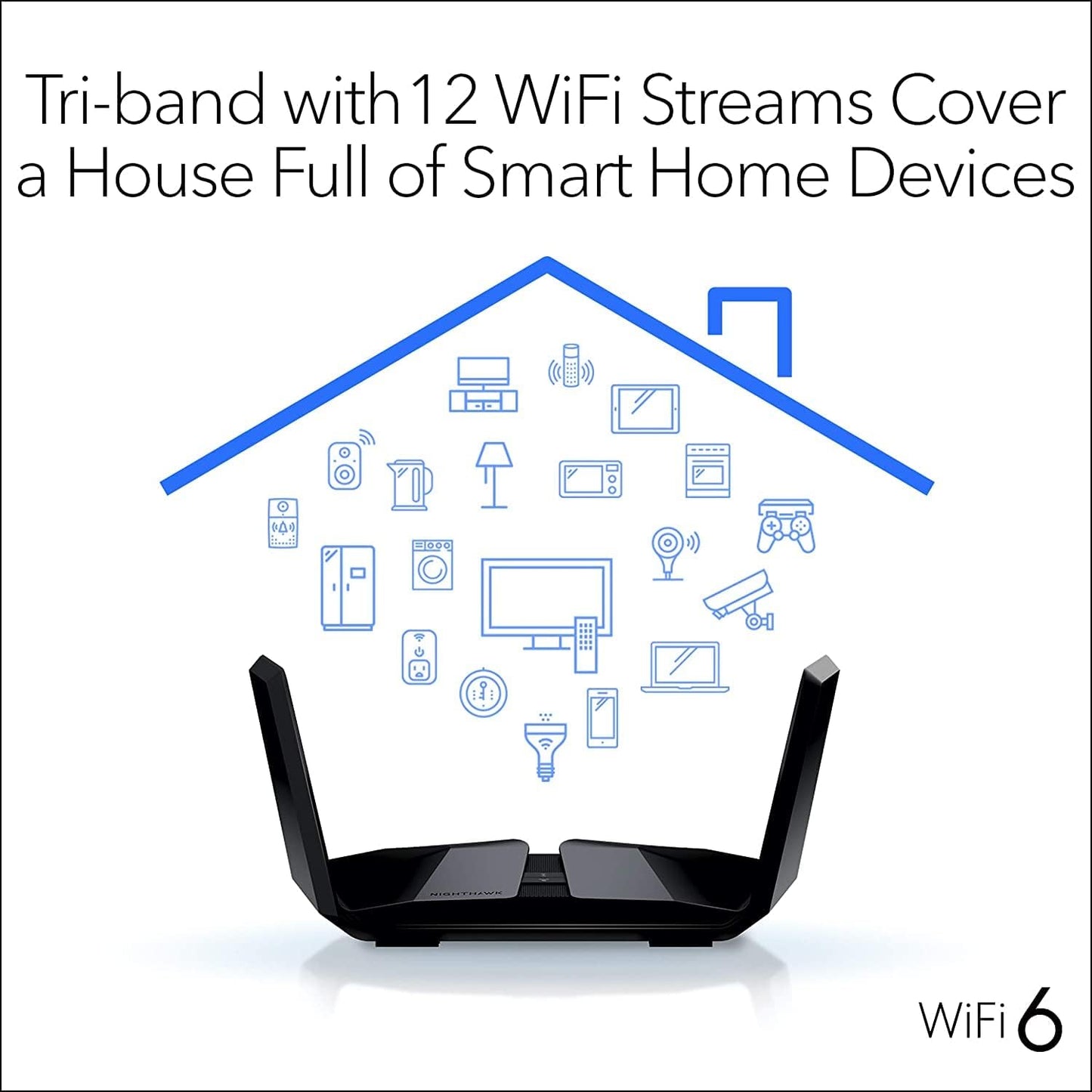 Netgear RAX200-100EUS Nighthawk AX12 12-Stream Wifi 6 Router (RAX200) - AX11000 Tri-Band Wireless Speed (Up to 10.8 Gbps), 1 x 2.5G Ethernet Ports, 2 x 3.0 USB - Black
