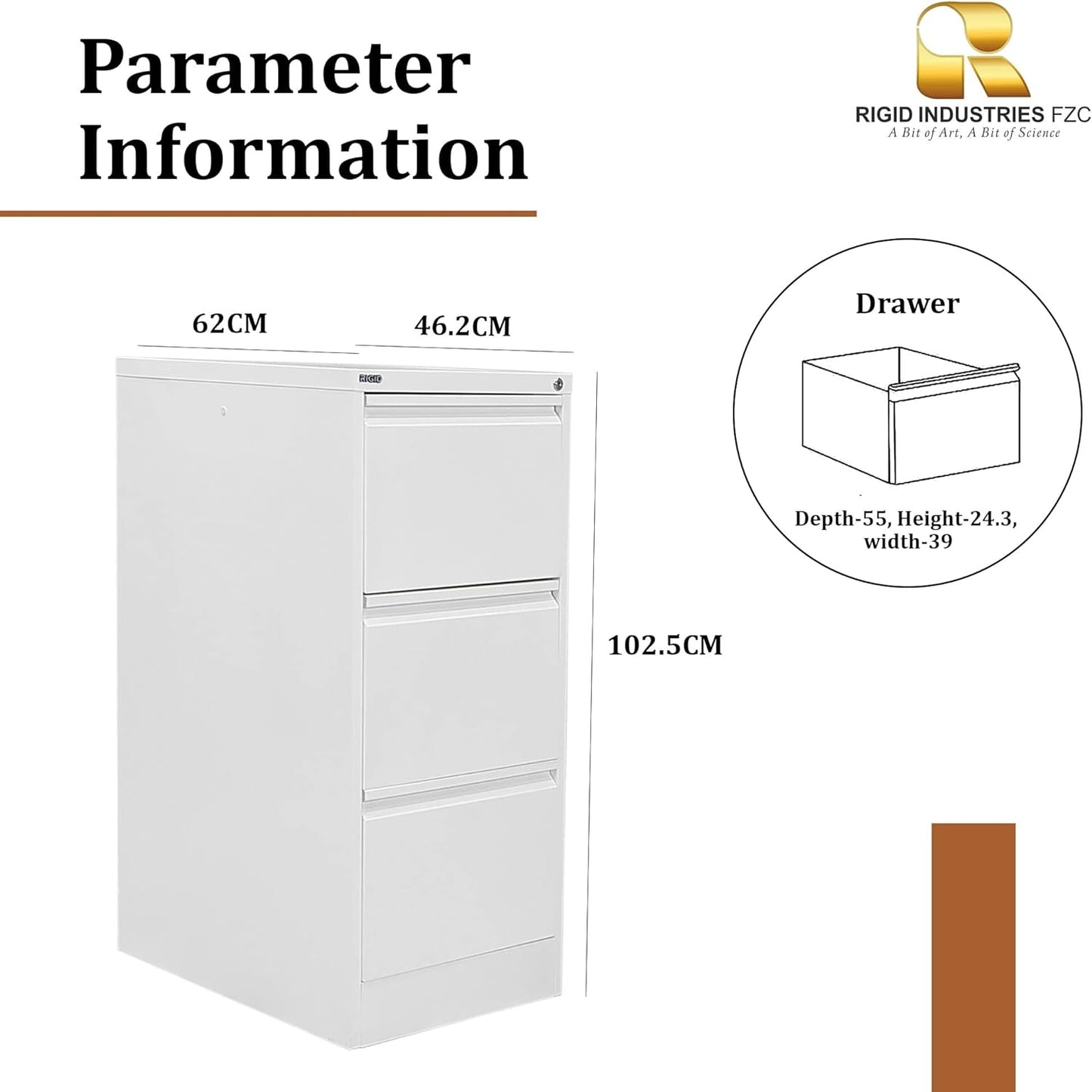 RIGID Steel Vertical Filing Cabinet Large Storage steel Cabinet, Metal Portable Cabinet with 3 Drawers for Legal (White)