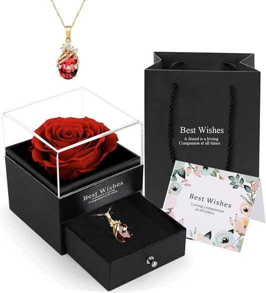 Gifts for Women, Eternal Rose with Necklace, Preserved Flower with Pendant, Jewelry Gifts for Wife, Mother, Girlfriend on Valentine's Day, Birthday, Anniversary, Mother's Day