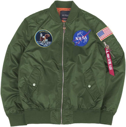 CORIRESHA Mens Apollo NASA Patches Slim Fit Bomber Jackets Windbreaker