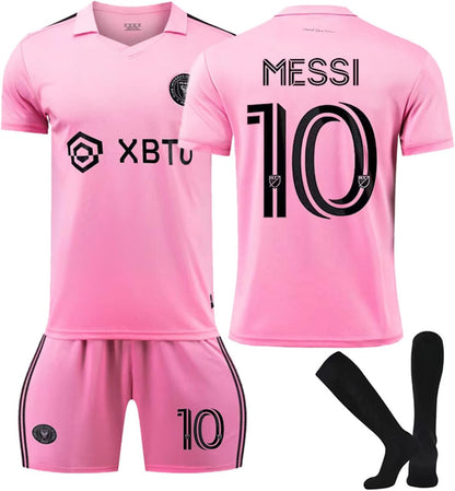 GGEROU Kids Football Jersey Set，Miami Messi # 10 Soccer Jersey World Champion Football Soccer Jersey Set for Kids