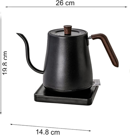 Jorunb Gooseneck Electric Kettle Temperature Control 0.8L, 4 Modes Pour Over Coffee and Tea Kettle Wood Handle, 100% Stainless Steel Inner with Leak Proof Design, 1000W Rapid Heating