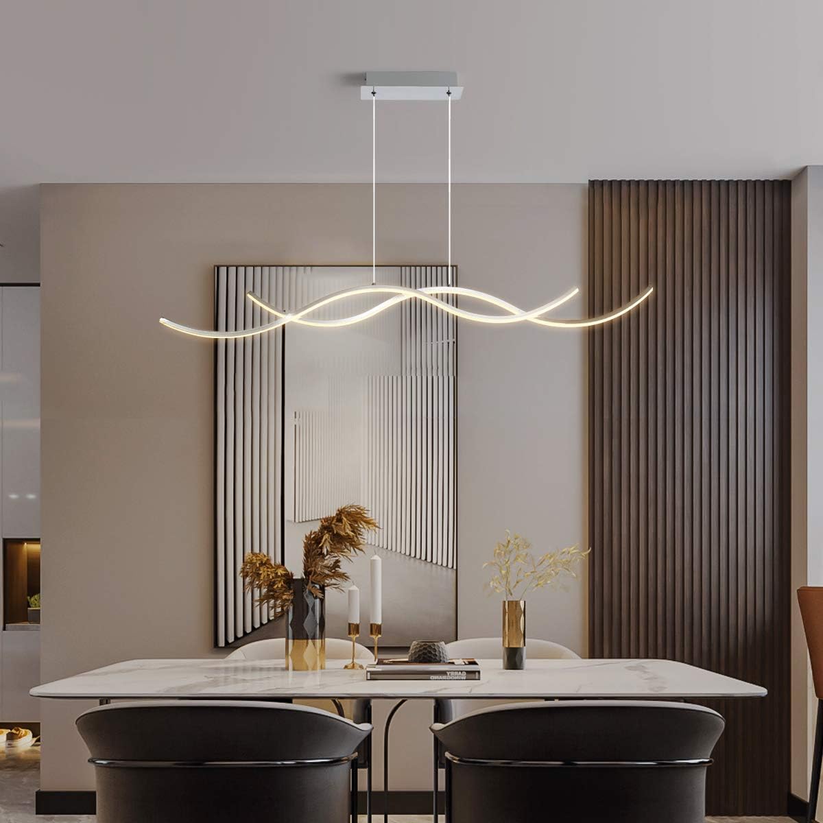 Garwarm Modern LED Pendant Light, 3 Rings Dimmable Contemporary Chandelier, 76W Acrylic Black Circular Hanging Lighting Fixture for Living Dining Room Entryway Foyer Staircase(Φ7.87+15.74"+23.62")