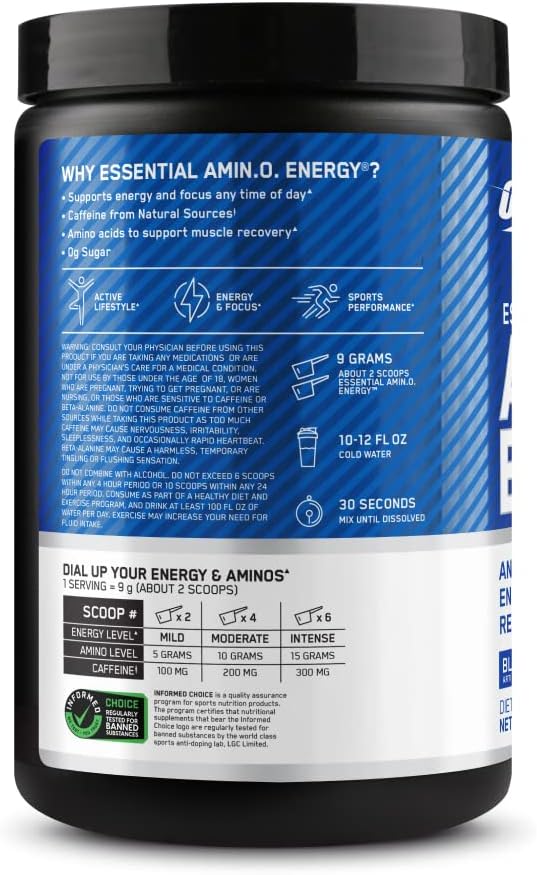 Optimum Nutrition (ON) Amino Energy - Pre Workout With Green Tea, Bcaa, Amino Acids, Keto Friendly, Green Coffee Extract, 0 Grams of Sugar, Anytime Energy Powder - Watermelon, 270 G, 30 Servings