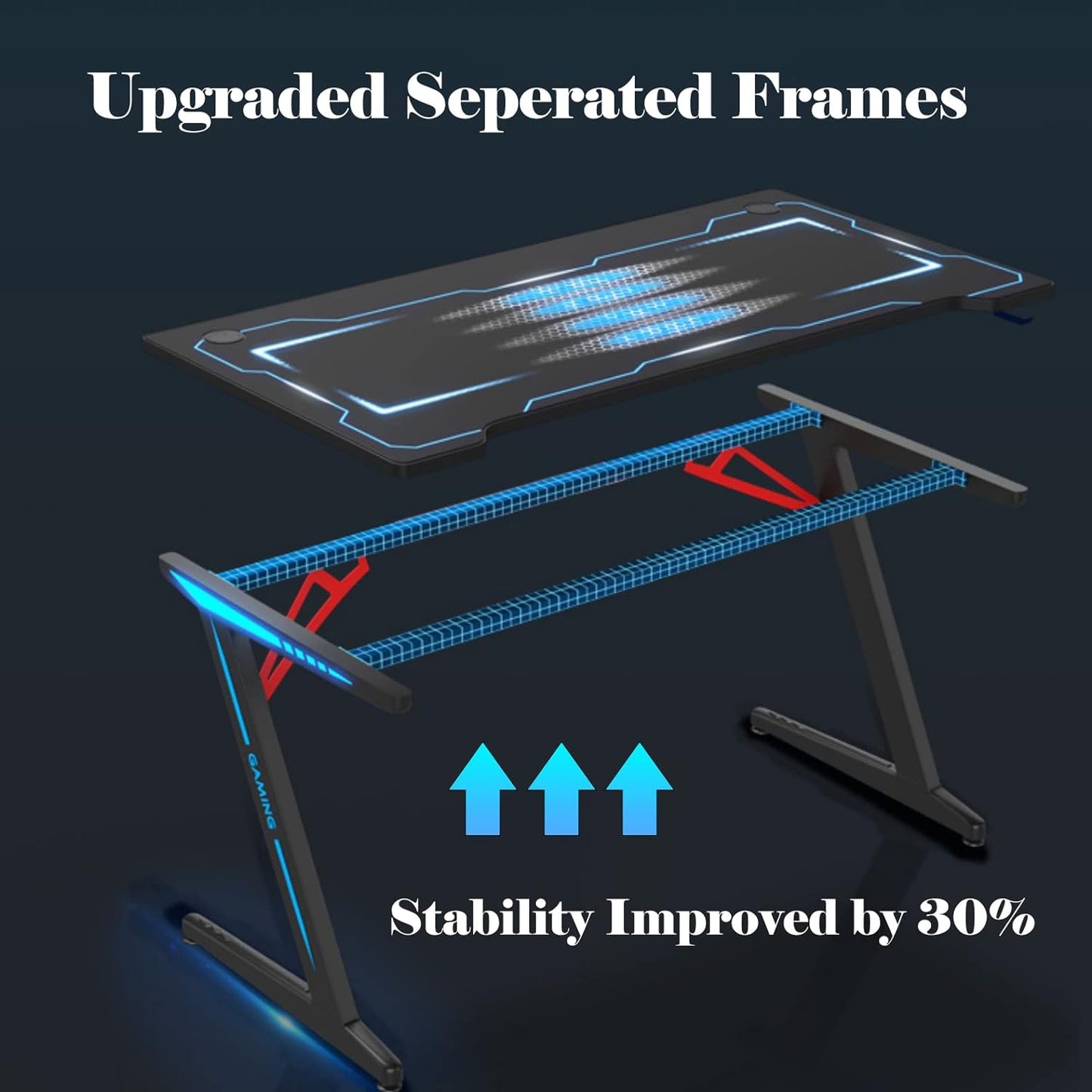 Smilee RGB Gaming Table, Professional Computer Desk with Carbon Fiber Surface, Mouse Pad, Headphone Hook and Cup Holder, 120x60cm