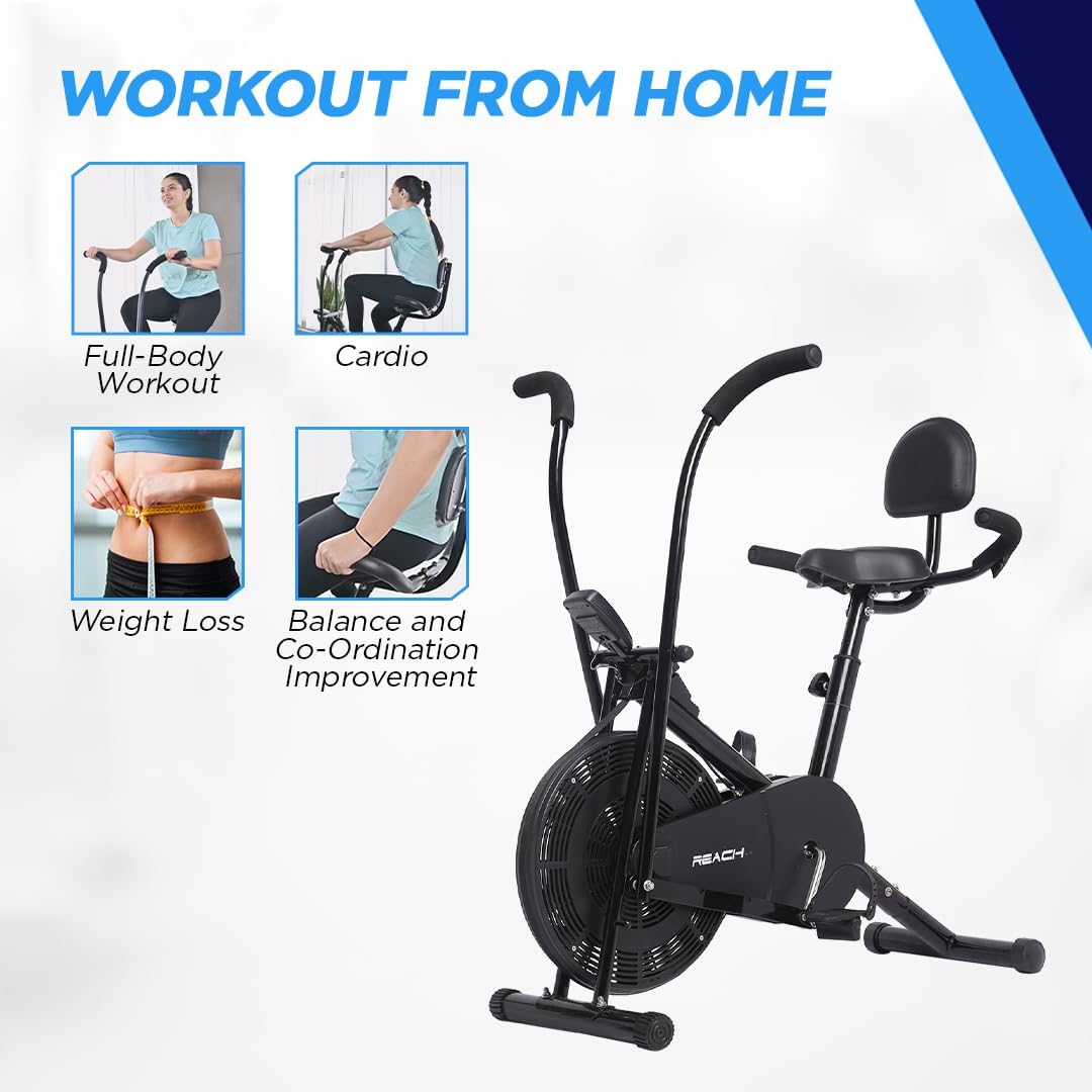 Reach Air Bike Exercise Cycle With Moving Handles & Adjustable Cushioned Seat (No-Cost EMI Available)