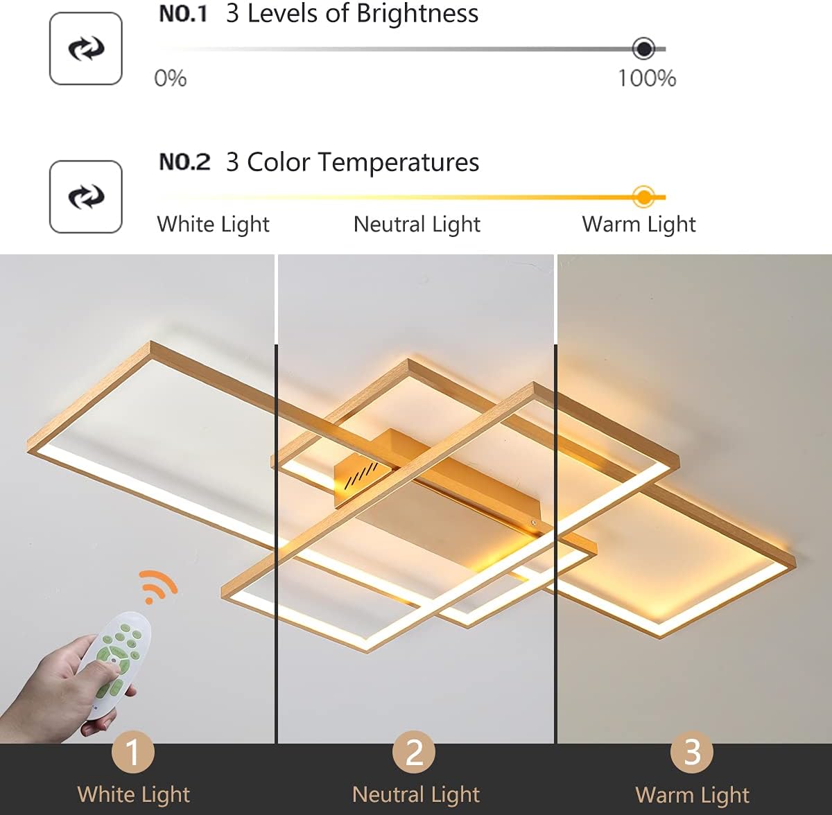 Jaycomey Dimmable Square LED Ceiling Lights, Ceiling Modern Light Acrylic Flush Mount Ceiling Lamps with Remote Control, 50W Black Ceiling Light Fixture for Living Dining Room Bedroom Kitchen