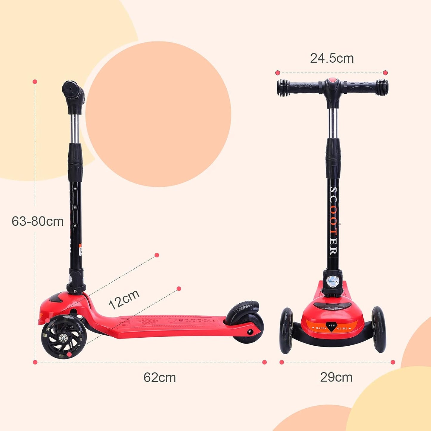 Beauenty 3 Wheel Kids Scooter, Flashing Wheels Scooter for Kids, 4 Height Adjustable Kids Toys for Age 3-13 Years Old Boys Girls, Easy Folding for Carrying Outdoor