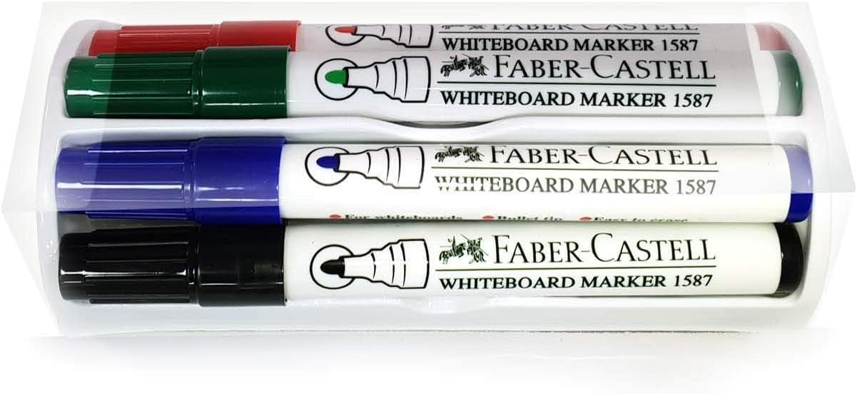 Faber-Castell Whiteboard Marker Bullet Set Of 4Pc + Duster, ASSORTED, 1587D