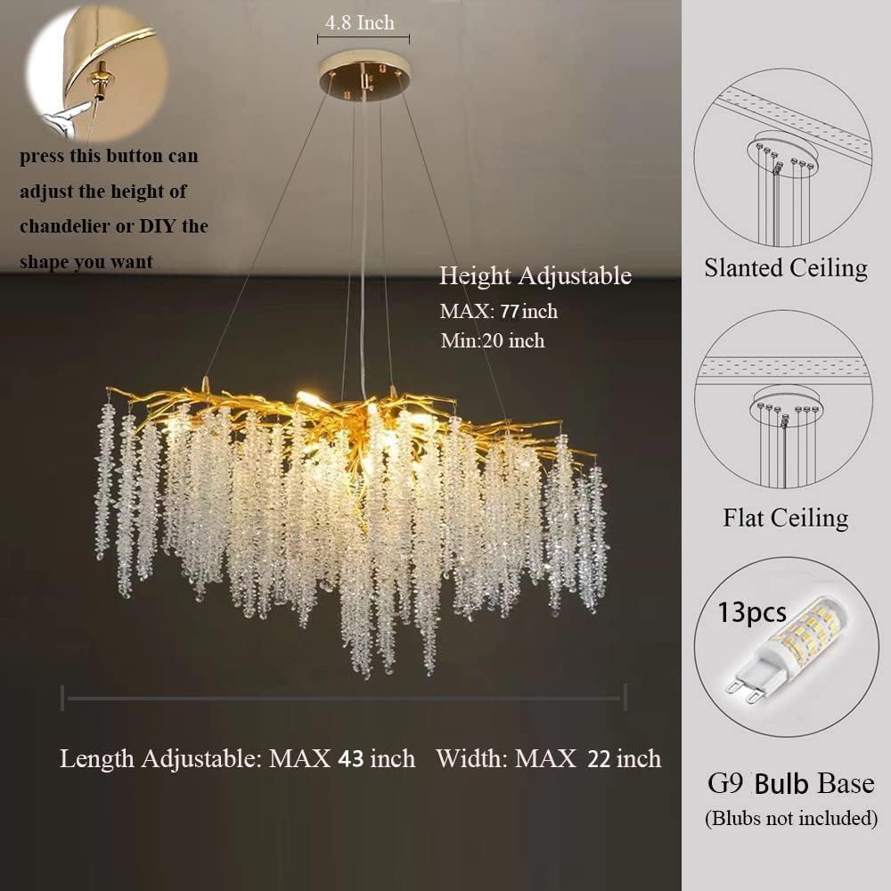 Puvaue Modern Crystal Tree Branches Chandeliers Gold Luxury Round Raindrop Pendant Light Fixture 9 Light Tassel Ceiling Hanging Light for Dining Room Bedroom Living Room Entryway 23.7"