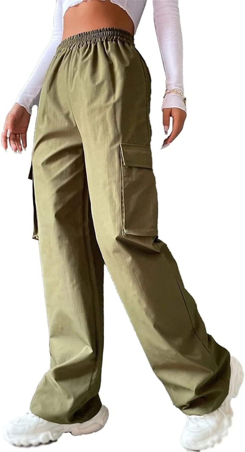 Women's Cargo Pants Classics Cargo Pants Straight Elastic Waist Capri Pants Streatwear with Flap Pockets