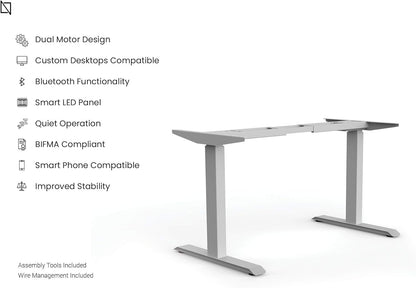 Navodesk Height Adjustable Standing Desk Workstation, Bluetooth Enabled Grey Frame + Top (White, 47 x 30 inch)