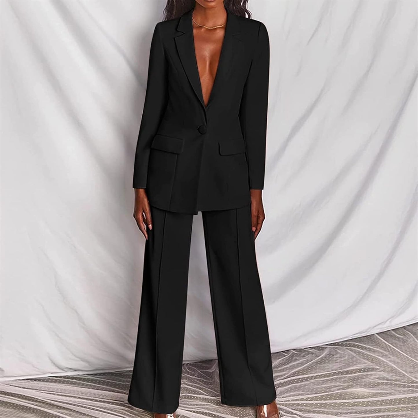 Women's Blazer Suit Set Pants Suit Elegant Business Pants 2-piece Suit Checked Two-piece Suit Slim Fit Streetwear Sporty Jacket Pants Turn-down Collar Work Plain Blazer Pants Set