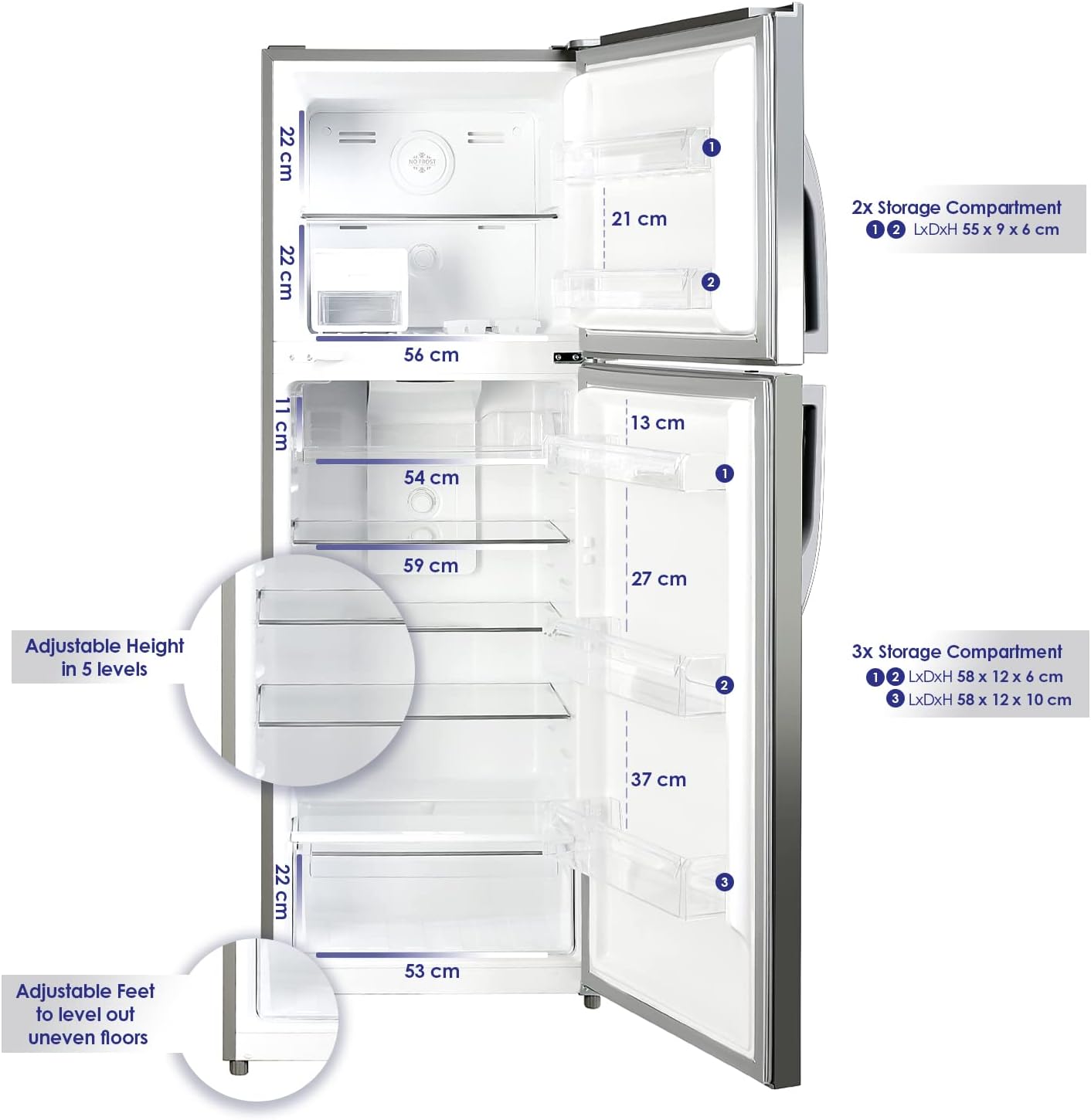 Super General 510 Liters Gross Double Door Refrigerator-Freezer, No-Frost, Multi-Flow-Cooling, Lock & Key, Inox, SGR-510-l, 70.5 x 68.2 x 178 cm, 1 Year Warranty