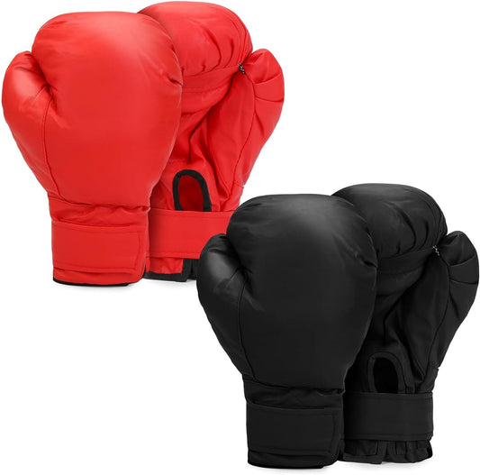 Joyzzz Kids Boxing Gloves, 2 Pair Boxing Training Gloves, Punching Bag Gloves for Beginners and Kids, Shockproof Leather Sparring and Training Gloves Set for 3-12 Years Old Children (Black, Red)