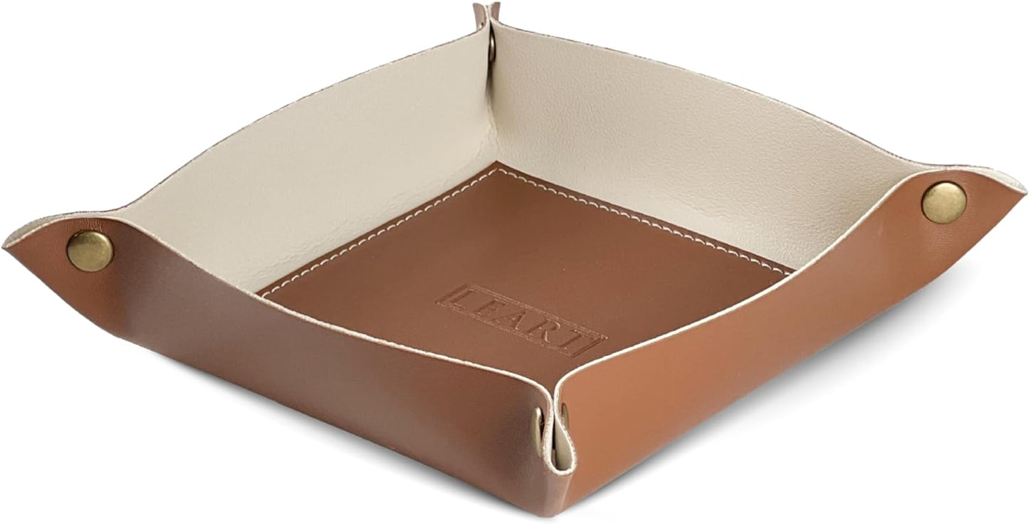 LEART Valet Tray - Small & Compact Catchall Tray | Desk, Bedside, Home Entrance Entryway Organizer | Valet Tray for Keys, Coins, Stationary, Jewellery (Caramel)