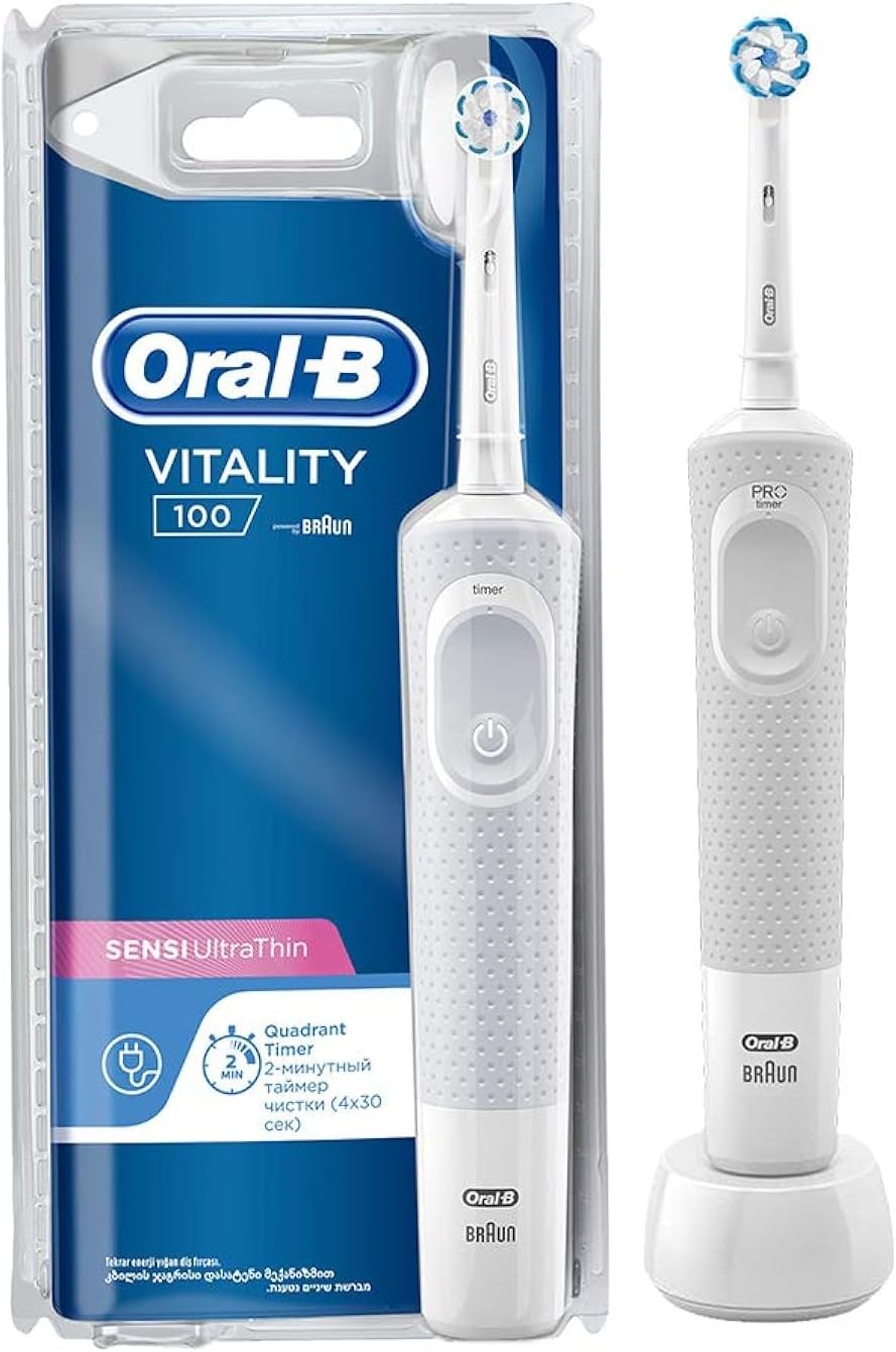 Oral B Vitality D100 CLS Sensi Ultrathin Rechargeable Toothbrush + EB 20-2 Brush Head Bundle