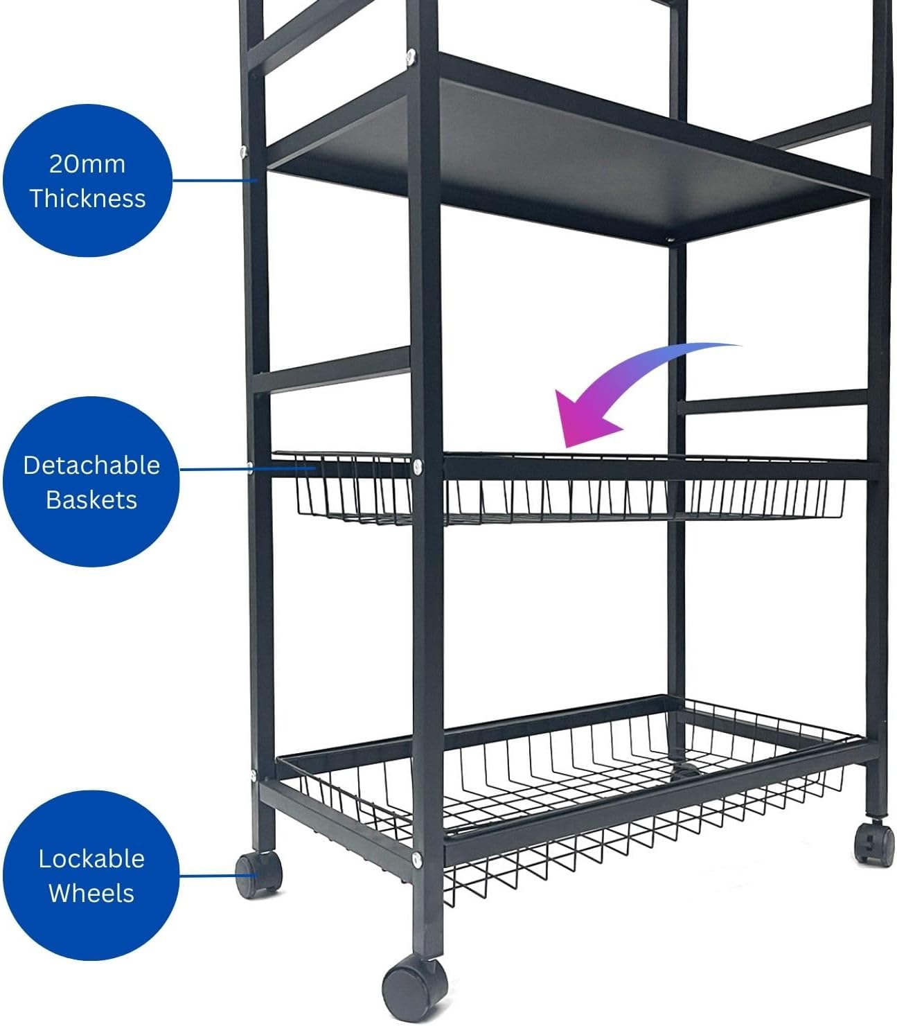 HEXAR® 4 TIER Metal Shelving Unit on Wheels, Adjustable Storage Racks and Shelf, Heavy Duty Rolling Metal Shelves for Laundry Bathroom Kitchen Garage Pantry Organization Bakers Rack