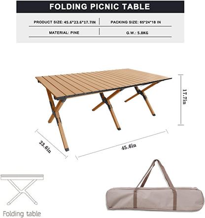 Jorunb Large Foldable Table,Portable Camping Table,Picnic Table,Backpacking Table with Storage Waterproof Pocket,for Outdoor BBQ,Cookout,Picnic,Beach,Camping and Beach 95 * 55 * 50CM