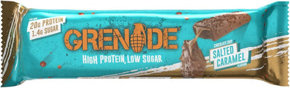 Grenade High Protein, Low Sugar Bar - Chocolate Chip Salted Caramel, 12 x 60 g