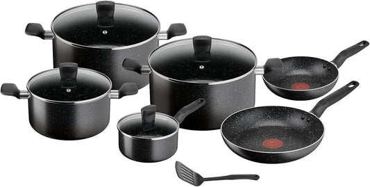 TEFAL Dark Stone 11 pc set, Non-stick, stewpots 22/24/28 cm, saucepan 16 cm, frypans 20/28 cm, slotted spatula, Aluminium, B491BS85