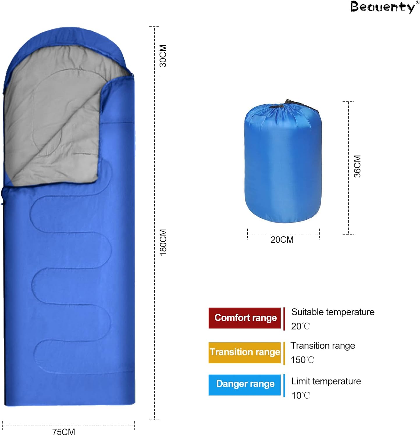 Beauenty 180CM bag length, cap is 30CM long Outdoor Camping Summer Camping Sleeping Bag Lunch 200g Envelope Hooded Sleeping Bag