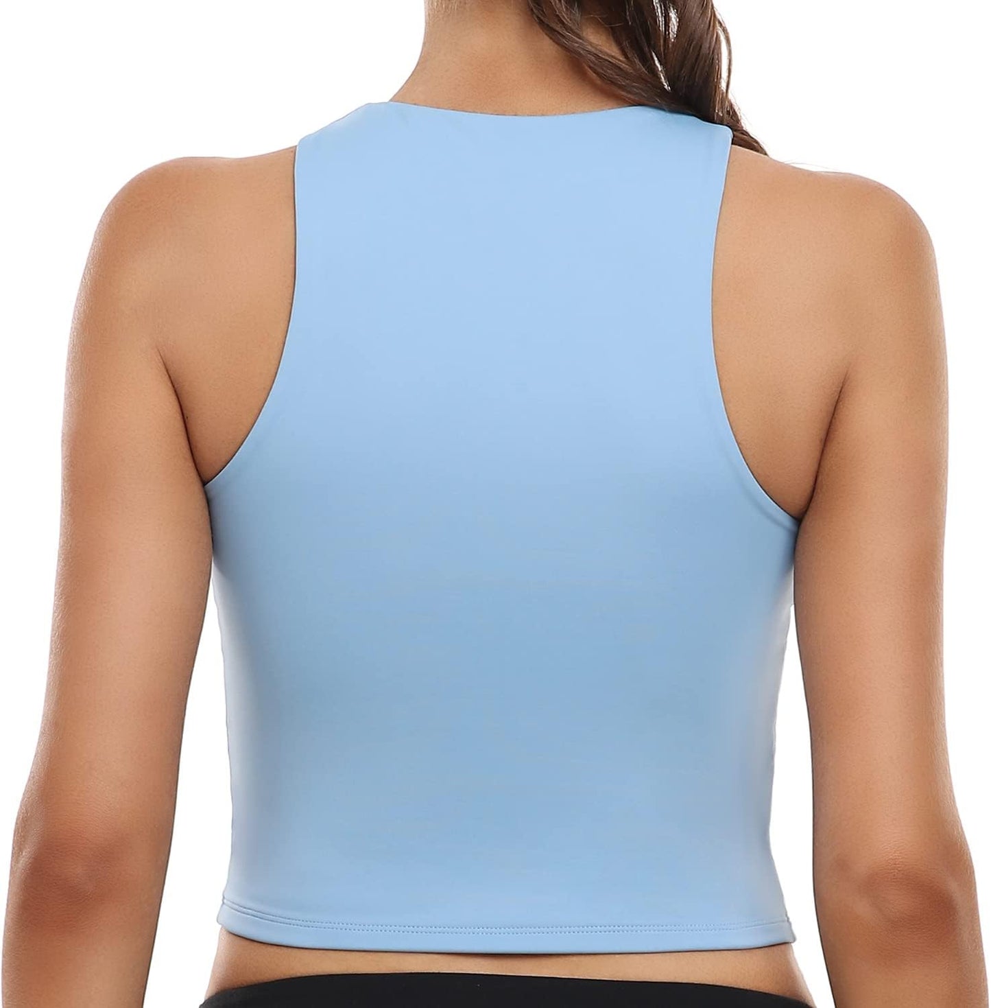 Colorfulkoala Women's High Neck Tank Tops Body Contour Sleeveless Crop Double Lined Yoga Shirts