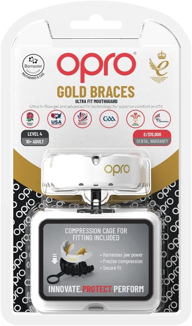 OPRO NEW Gold Braces Level Mouthguard, Adults Sports Mouth Guard, Featuring Revolutionary Fitting Technology for Boxing, Lacrosse, MMA, Martial Arts, Hockey, and All Contact Sports (Blue)