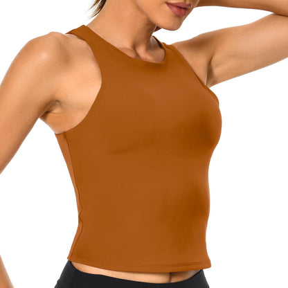 Colorfulkoala Women's High Neck Tank Tops Body Contour Sleeveless Crop Double Lined Yoga Shirts