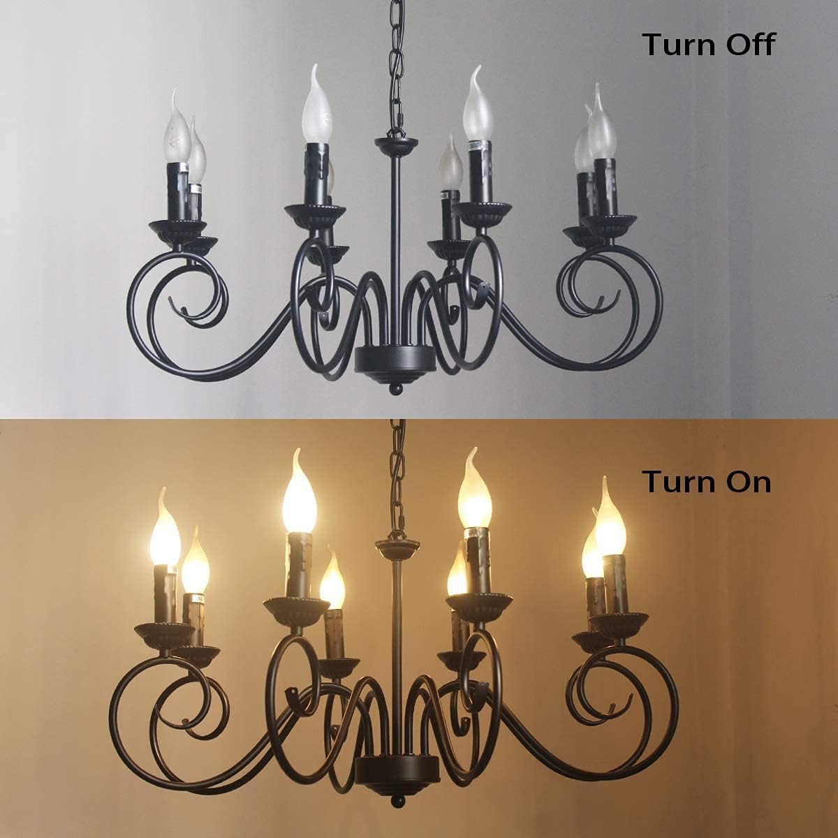 Ganeed French Country Chandeliers,8 Lights Industrial Farmhouse Pendant Light Fixture,Black Candle Ceiling Chandelier Height Adjustable for Living Room Bedroom Entryway Kitchen Island