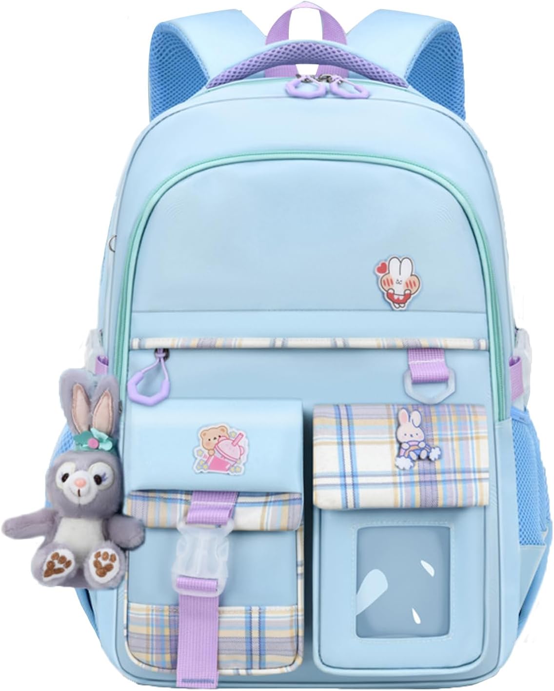 Kids Backpack With Cute Bear Plush Kawaii Pin Accessories Large Capacity Aesthetic School Bags, Waterproof Backpack for Girls Teen