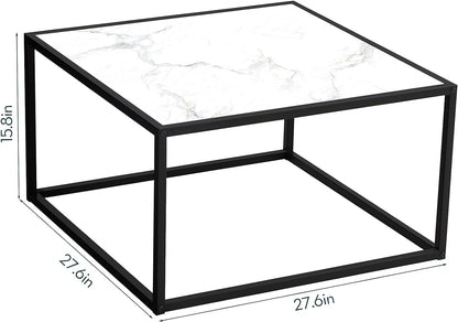 SAYGOER Glass Coffee Table, Small Modern Coffee Table Square Simple Center Tables for Living Room 26.7 x 26.7 x 15.7 Inches, Gray Black