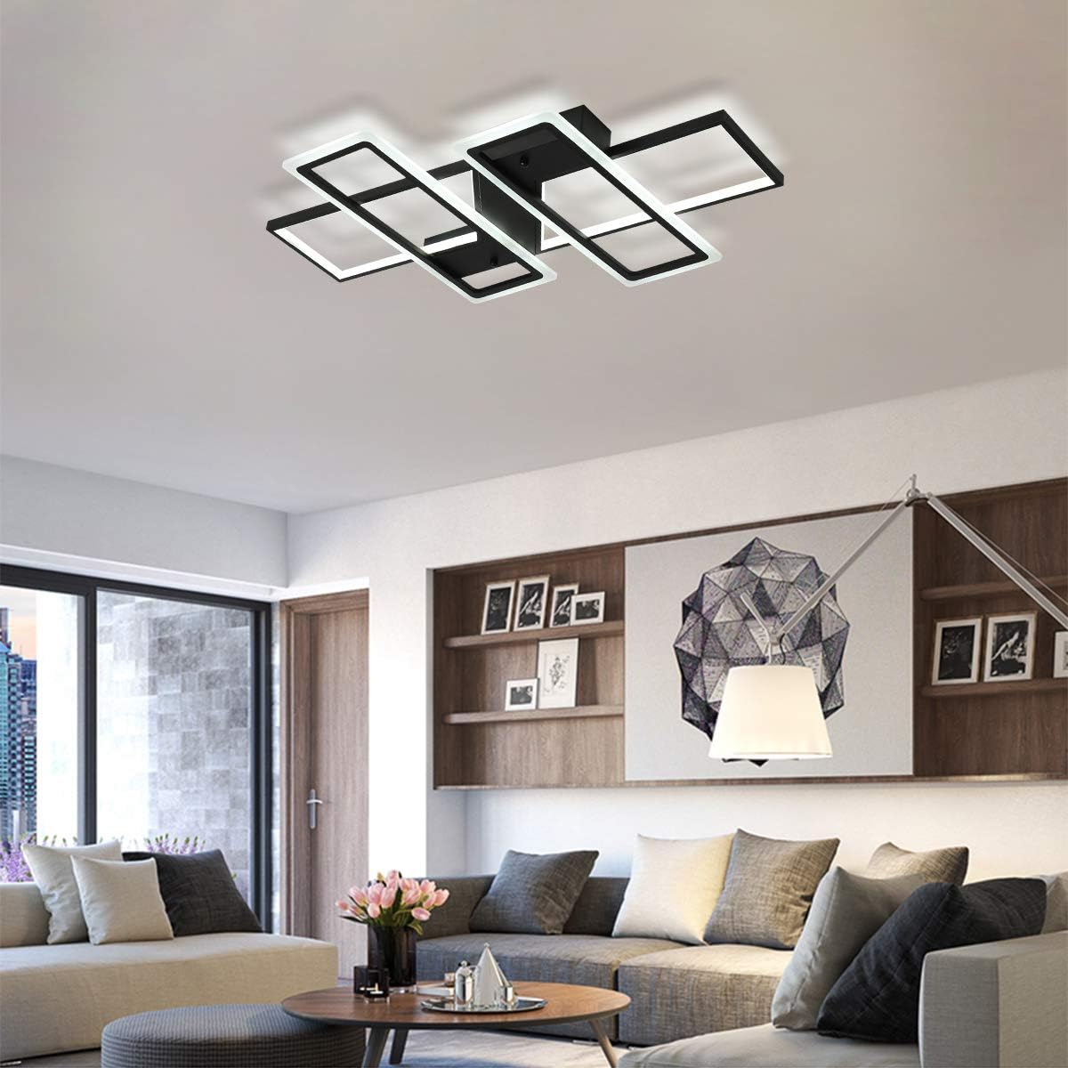 Jaycomey Dimmable Square LED Ceiling Lights, Ceiling Modern Light Acrylic Flush Mount Ceiling Lamps with Remote Control, 50W Black Ceiling Light Fixture for Living Dining Room Bedroom Kitchen