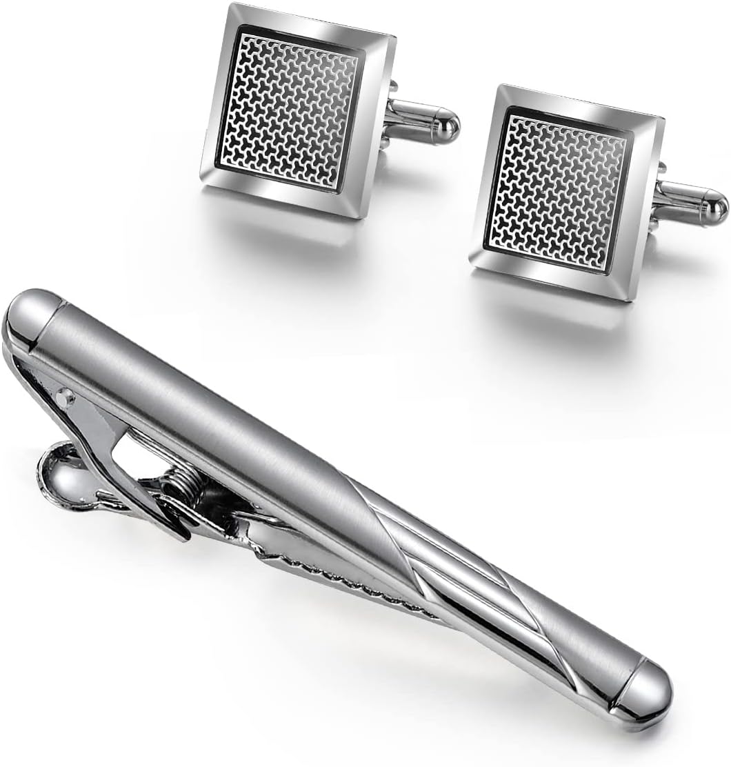 wynameleri Men's Cufflink and Tie Clip Set Fashion Designs with Luxury Gift Box for Party Business Wedding or Various Occasion